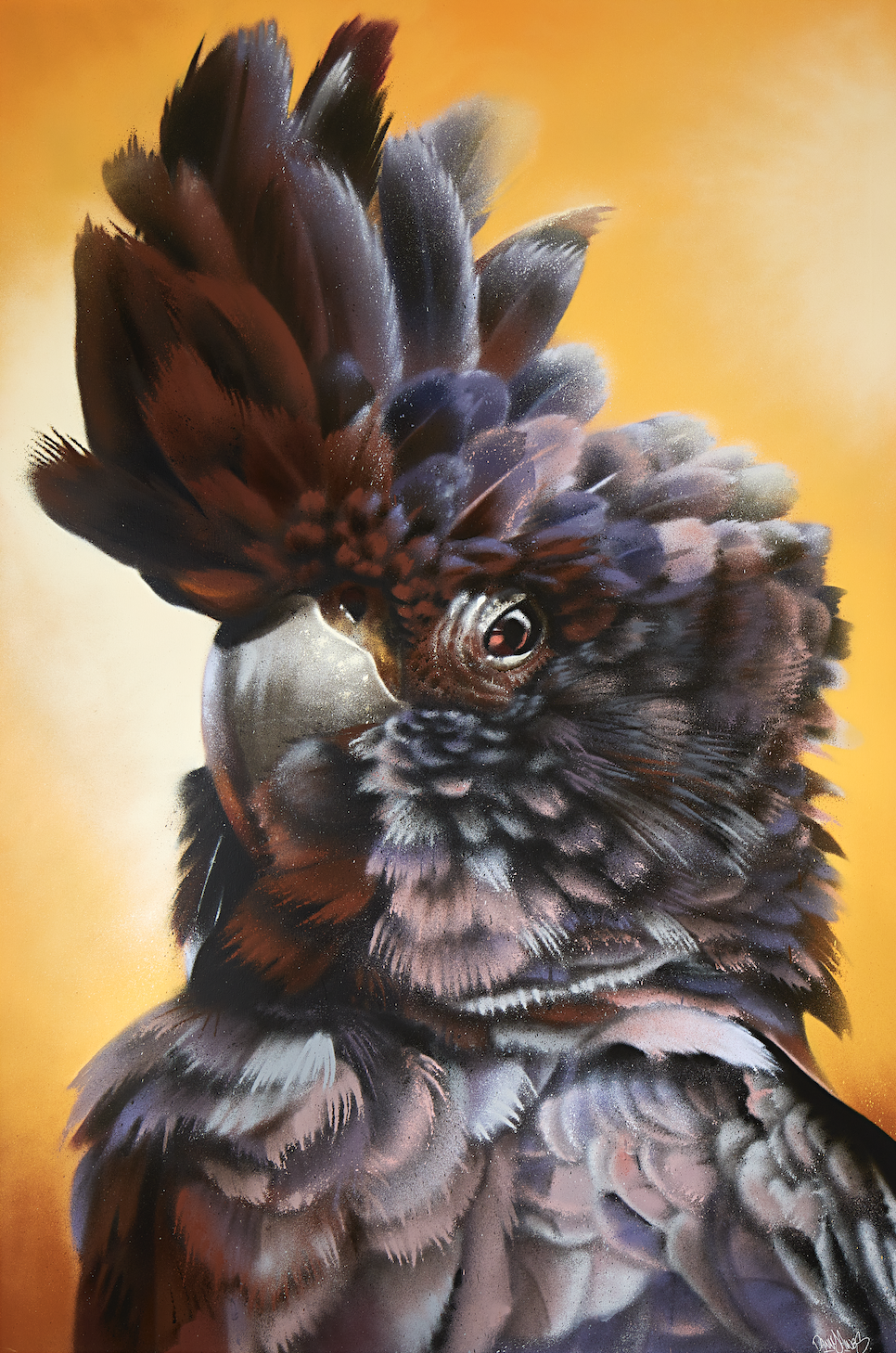 black Cockatoo gold background print